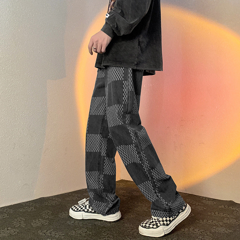 Men Jeans Autumn and Winter Loose Straight Wide Leg Pants