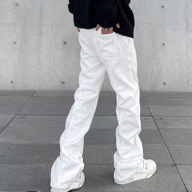 Men Jeans Black Buckle Jeans Baggy Straight Trousers