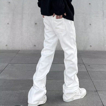 Men Jeans Black Buckle Jeans Baggy Straight Trousers