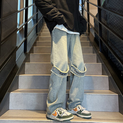 Men Jeans Spring and Autumn Retro Baggy Straight Trousers