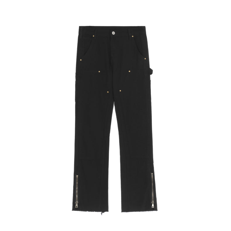 Men Jeans Zipper Slit Slightly Flared Casual Pants Loose Cargo Pants