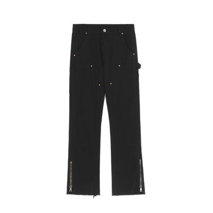 Men Jeans Zipper Slit Slightly Flared Casual Pants Loose Cargo Pants