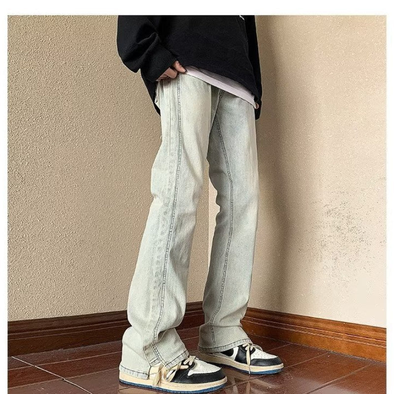 Men Jeans Summer Straight-Leg Pants Vintage Casual Trousers