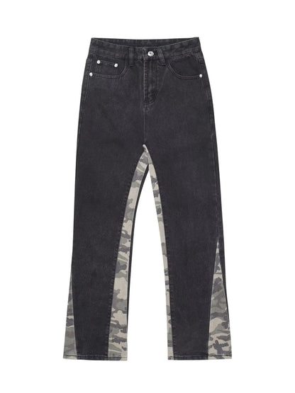 Men Jeans Camouflage Stitching Jeans Men's Spring Straight-Leg Pants Casual Trousers