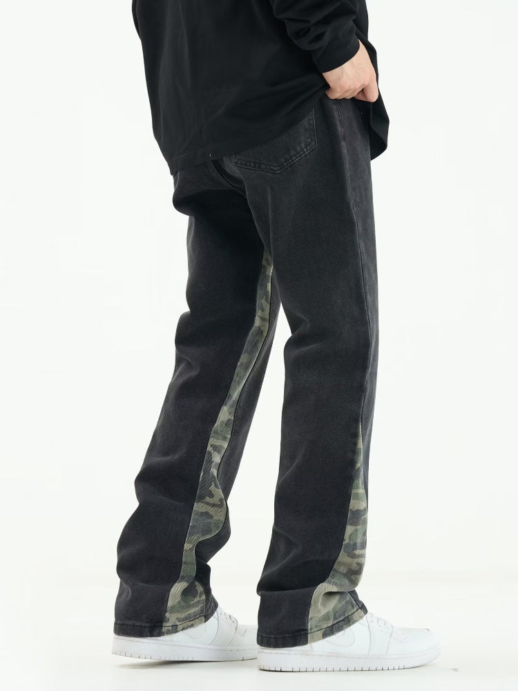 Men Jeans Camouflage Stitching Jeans Men's Spring Straight-Leg Pants Casual Trousers