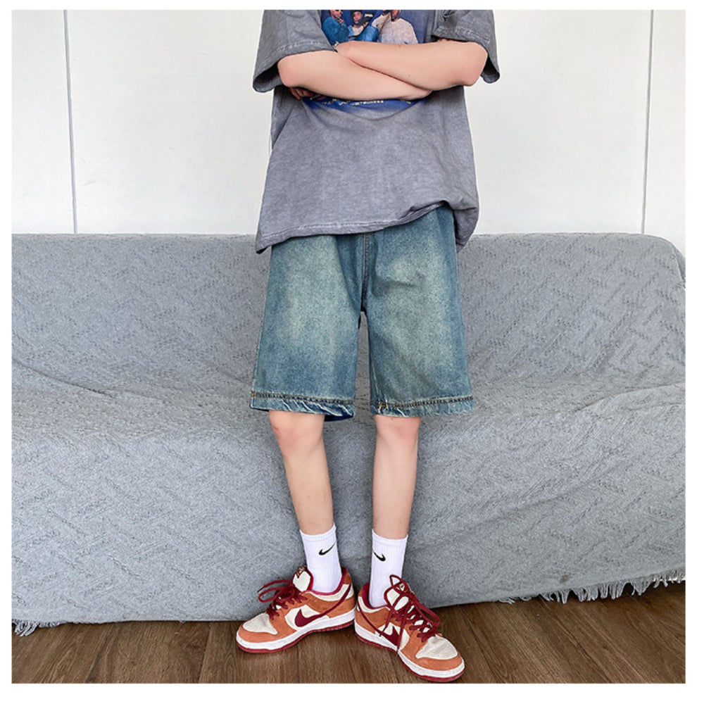 Men Jeans Summer Denim Shorts Loose Straight Casual Shorts