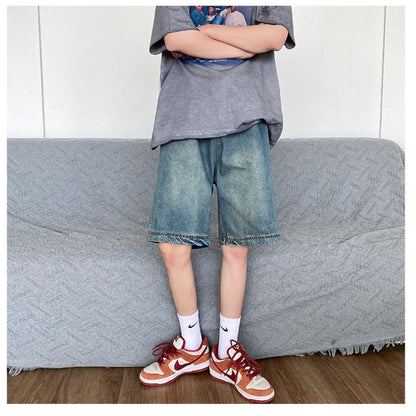 Men Jeans Summer Denim Shorts Loose Straight Casual Shorts