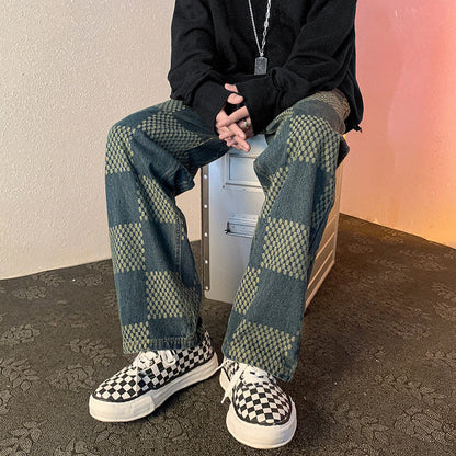 Men Jeans Autumn and Winter Loose Straight Wide Leg Pants