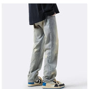 Men Jeans XINGX Printed Jeans Retro Loose Straight-Leg Wide-Leg Pants
