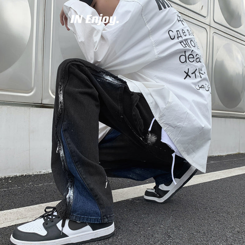 Men Jeans Black Straight Jeans Men's Loose Autumn