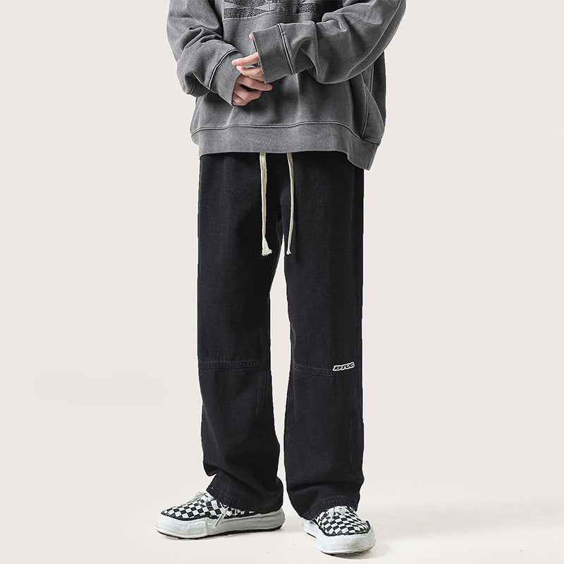 Men Jeans Spring and Autumn Straight Retro Wide-Leg Pants