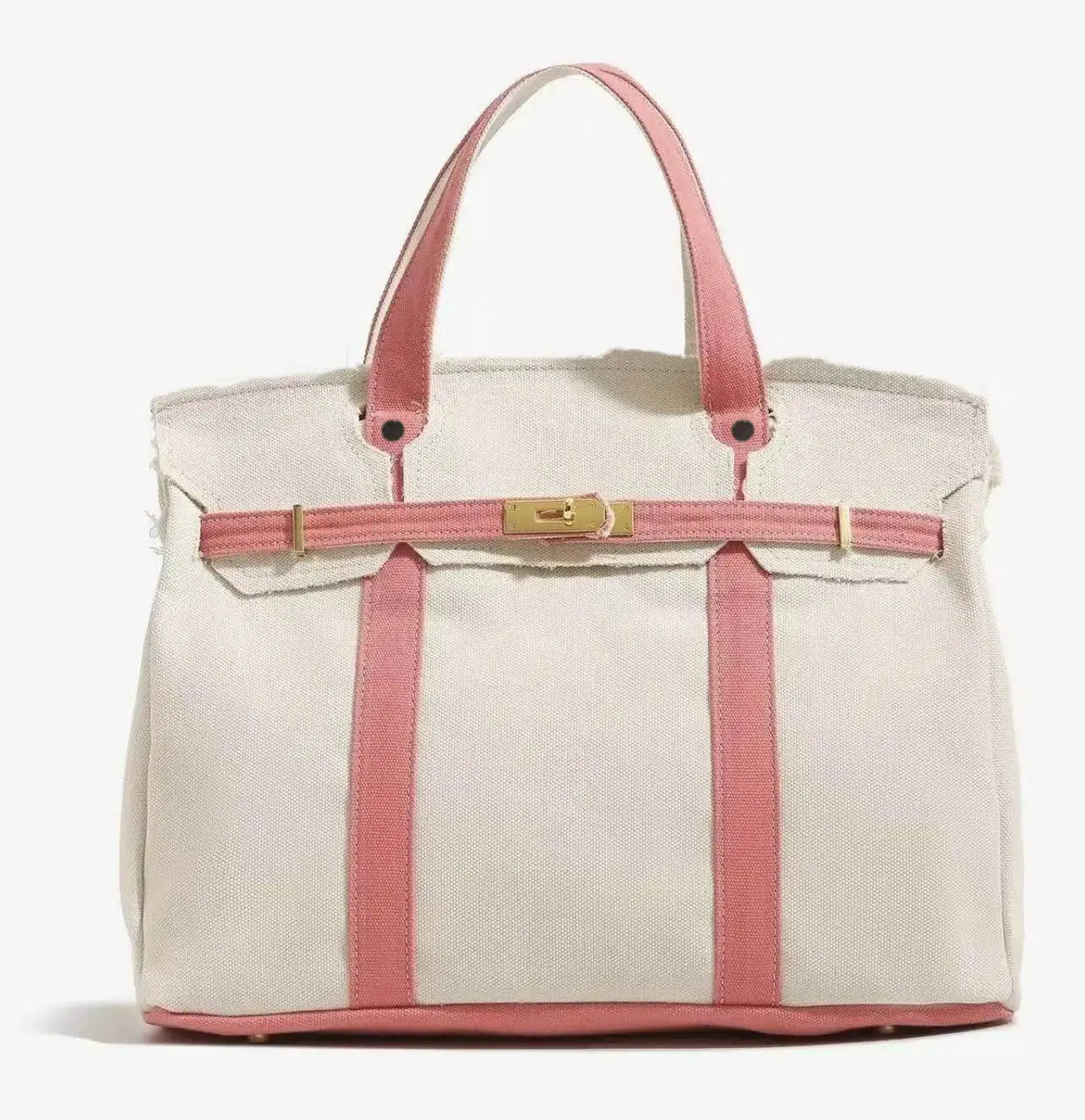 Women's Color-Blocked Canvas Tote Bag - Lightweight Spacious Commuter Handbag