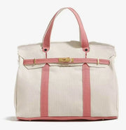 Women's Color-Blocked Canvas Tote Bag - Lightweight Spacious Commuter Handbag