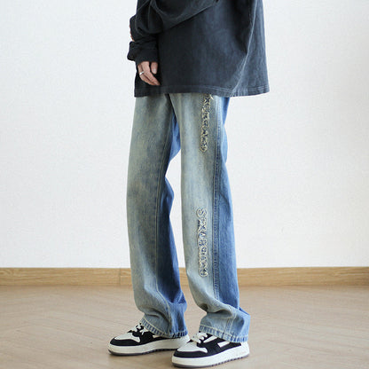 Men Jeans Hiphop Straight-Leg Trousers Retro Loose Wide Leg Pants