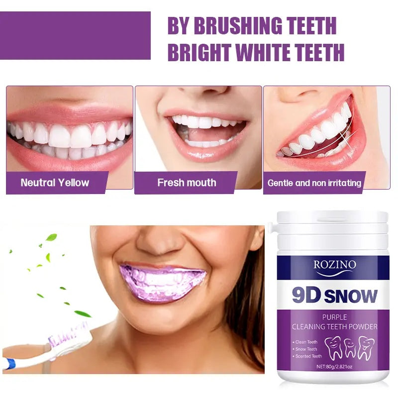 ROZINO 9D Snow Purple Teeth Whitening Powder - Fresh Breath & Enamel Support, 80g