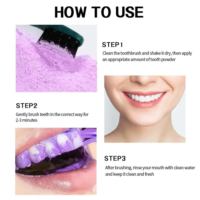 ROZINO 9D Snow Purple Teeth Whitening Powder - Fresh Breath & Enamel Support, 80g