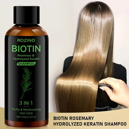 Rozino Biotin Rosemary Shampoo: 3 - in - 1 with Hydrolyzed Keratin for Premium Hair Care