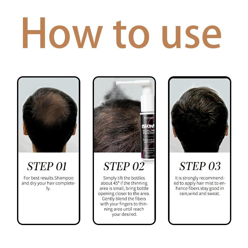 Rozino Brown Hairline Powder - Root Touch Up & Gray Coverage for Women & Men, 48-Hour Stain-Proof