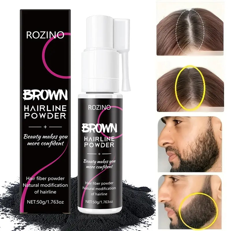 Rozino Brown Hairline Powder - Root Touch Up & Gray Coverage for Women & Men, 48-Hour Stain-Proof