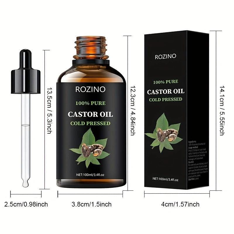 ROZINO Castor Oil - Cold Pressed & Pure for Hair, Skin & Body Care