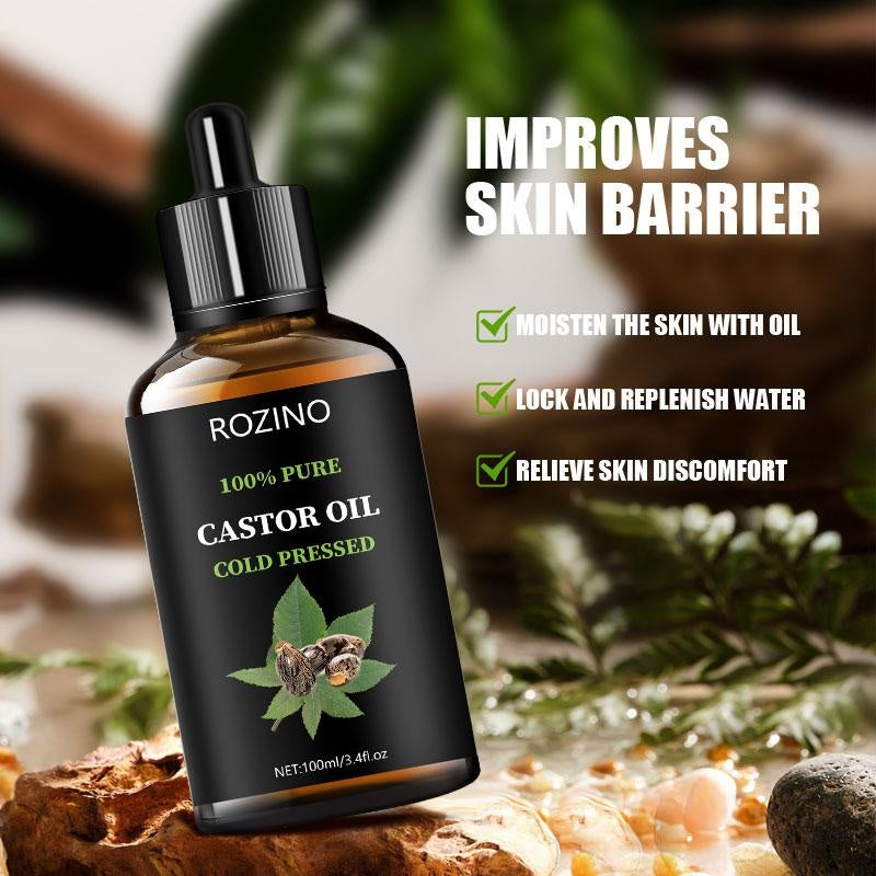 ROZINO Castor Oil - Cold Pressed & Pure for Hair, Skin & Body Care