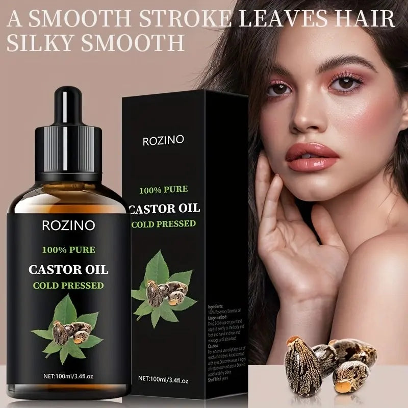 ROZINO Castor Oil - Cold Pressed & Pure for Hair, Skin & Body Care