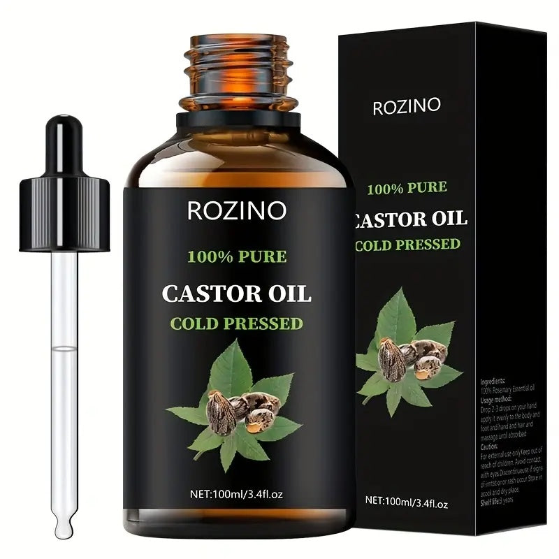 ROZINO Castor Oil - Cold Pressed & Pure for Hair, Skin & Body Care