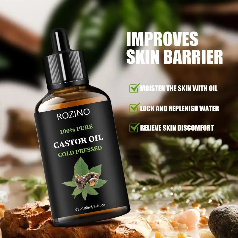 ROZINO Castor Oil - Cold Pressed & Pure for Hair, Skin & Body Care