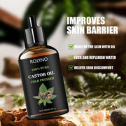 ROZINO Castor Oil - Cold Pressed & Pure for Hair, Skin & Body Care