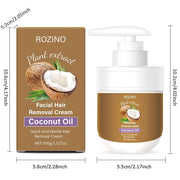 ROZINO Coconut Oil Hair Removal Cream - Gentle Painless Depilatory for Face, Arms & Legs