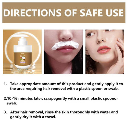 ROZINO Coconut Oil Hair Removal Cream - Gentle & Painless Full Body Depilatory for Face, Arms & Legs