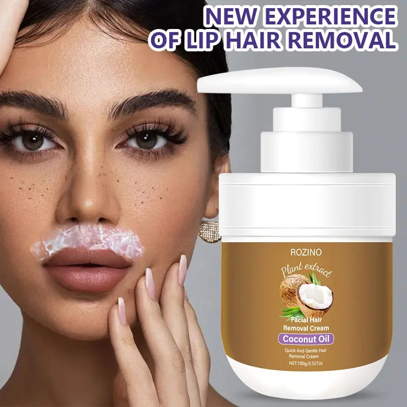 ROZINO Coconut Oil Hair Removal Cream - Gentle Painless Depilatory for Face, Arms & Legs