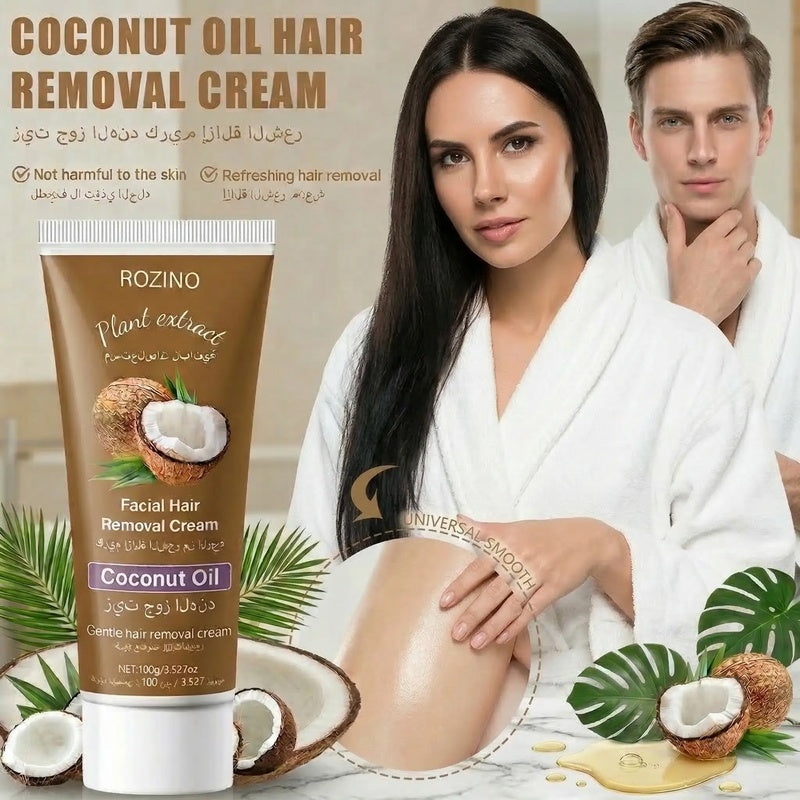 Rozino Coconut Oil Hair Removal Cream - Mild Formula for Sensitive Skin, 100g