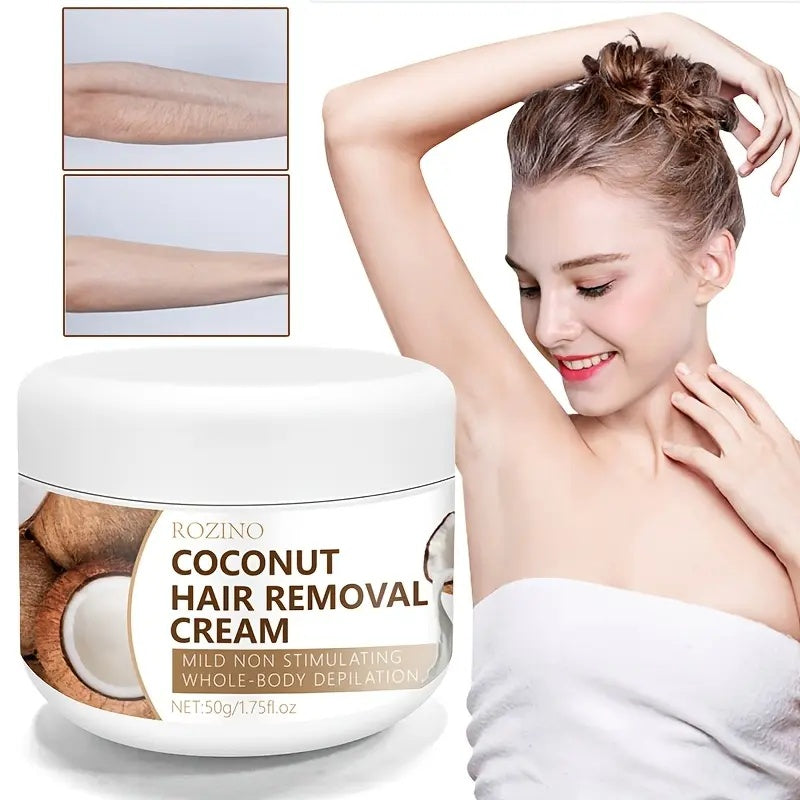 Rozino Coconut Oil Hair Removal Cream - Mild Formula for Sensitive Skin, 100g