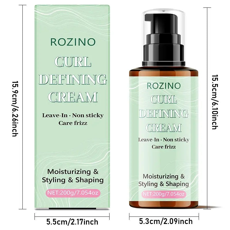 ROZINO Curl Defining Cream - Anti-Frizz Leave-In Styling Product, 200g