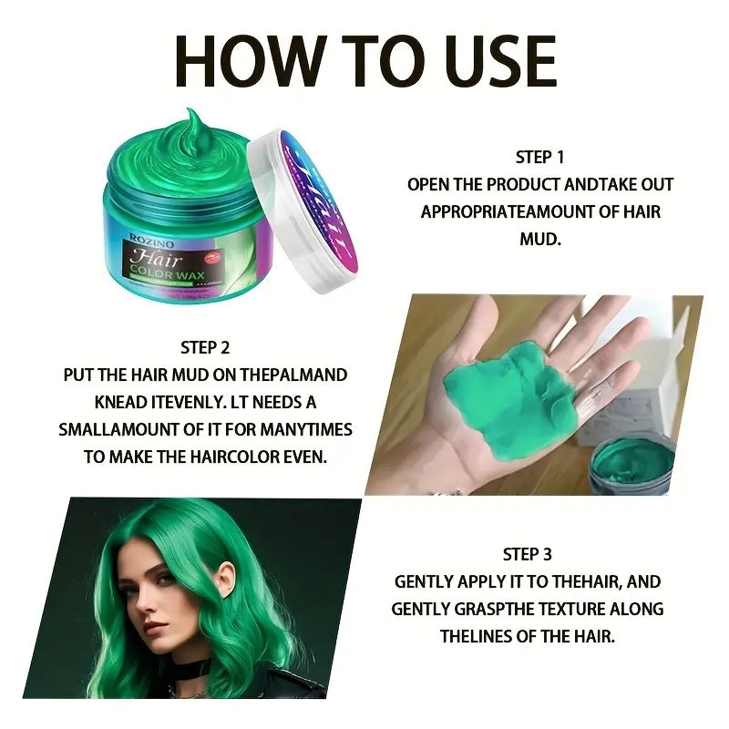 ROZINO Green Hair Coloring Styling Wax for Men - Long Lasting Natural Color