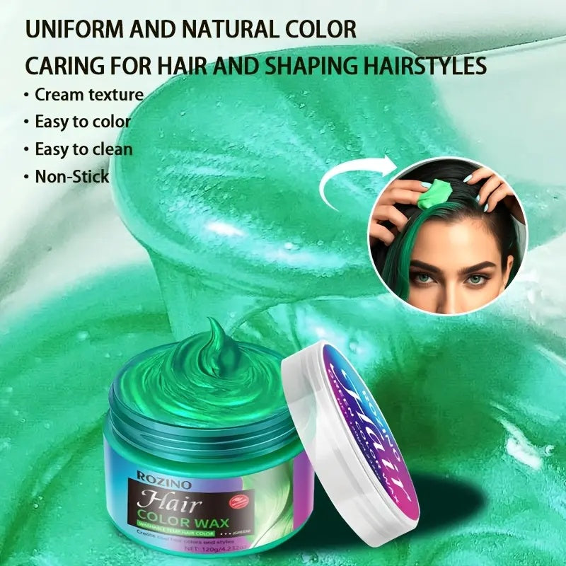ROZINO Green Hair Coloring Styling Wax for Men - Long Lasting Natural Color