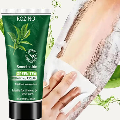 ROZINO Green Tea Hair Removal Cream - Mild & Non-Irritating Formula for Easy Lip Hair Removal Without Black Spots