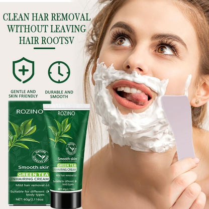 ROZINO Green Tea Hair Removal Cream - Mild & Non-Irritating Formula for Easy Lip Hair Removal Without Black Spots