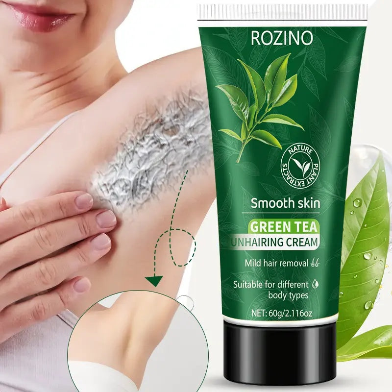 ROZINO Green Tea Hair Removal Cream for Lips - Gentle Formula, 60g