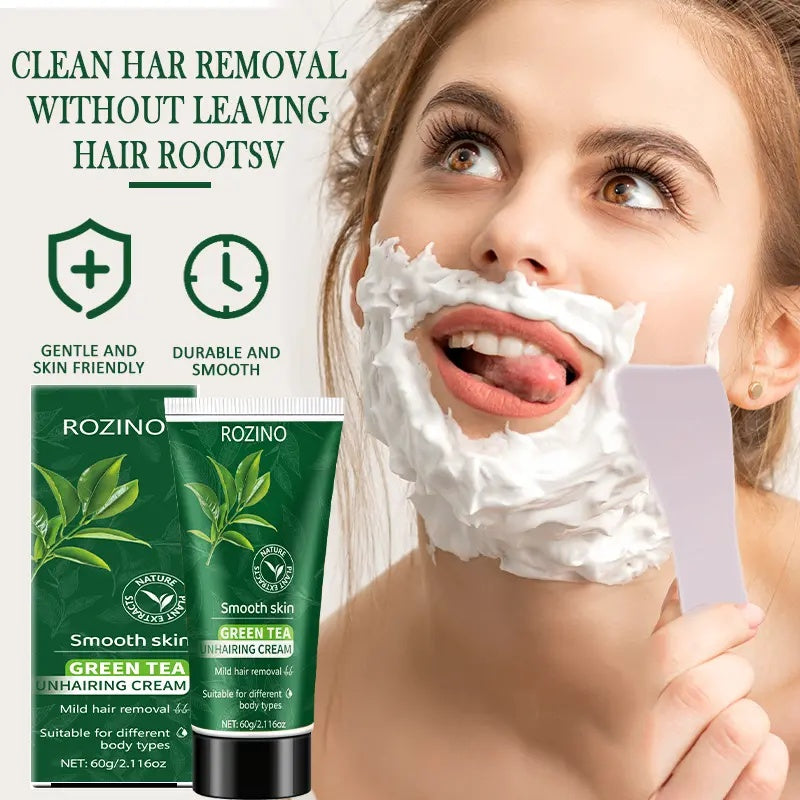 ROZINO Green Tea Hair Removal Cream for Lips - Gentle Formula, 60g