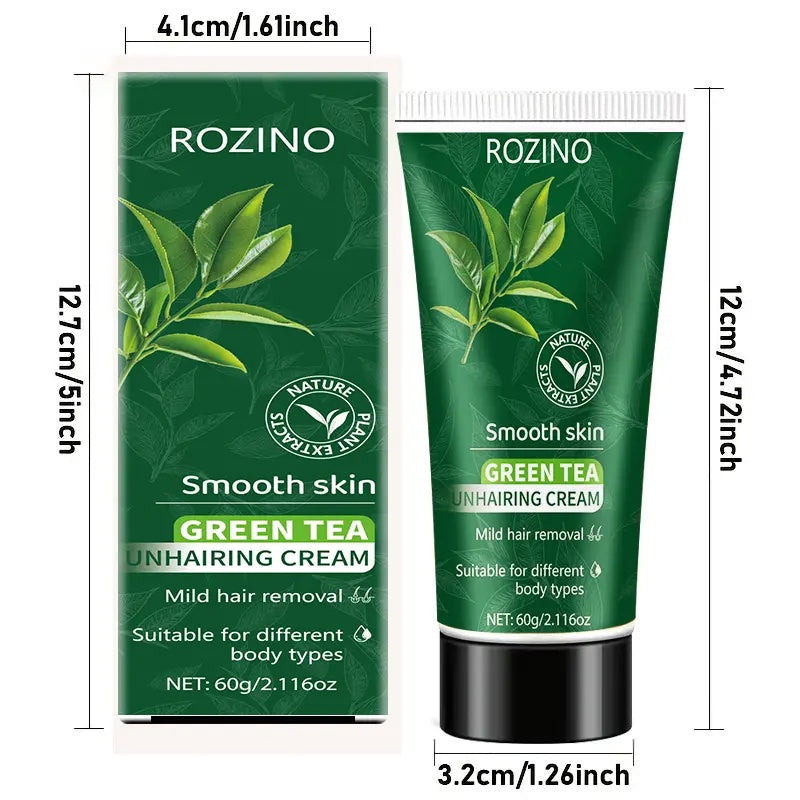 ROZINO Green Tea Hair Removal Cream for Lips - Gentle Formula, 60g