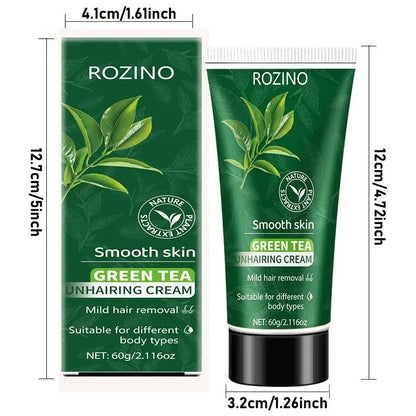 ROZINO Green Tea Hair Removal Cream - Mild & Non-Irritating Formula for Easy Lip Hair Removal Without Black Spots