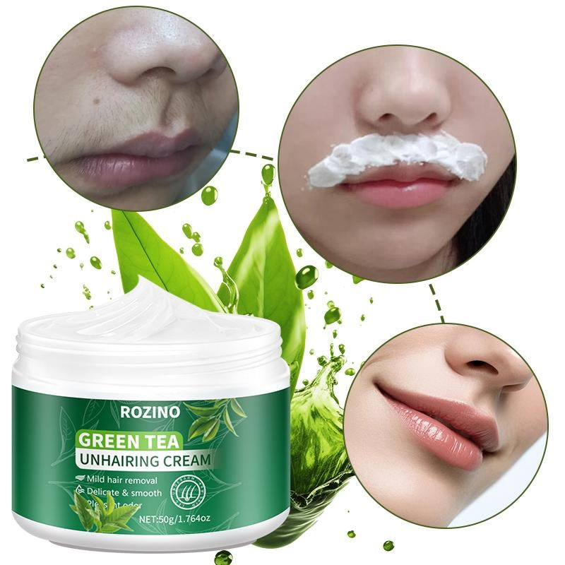 ROZINO Green Tea Hair Removal Cream - Painless for Body, Face & Bikini - 50g