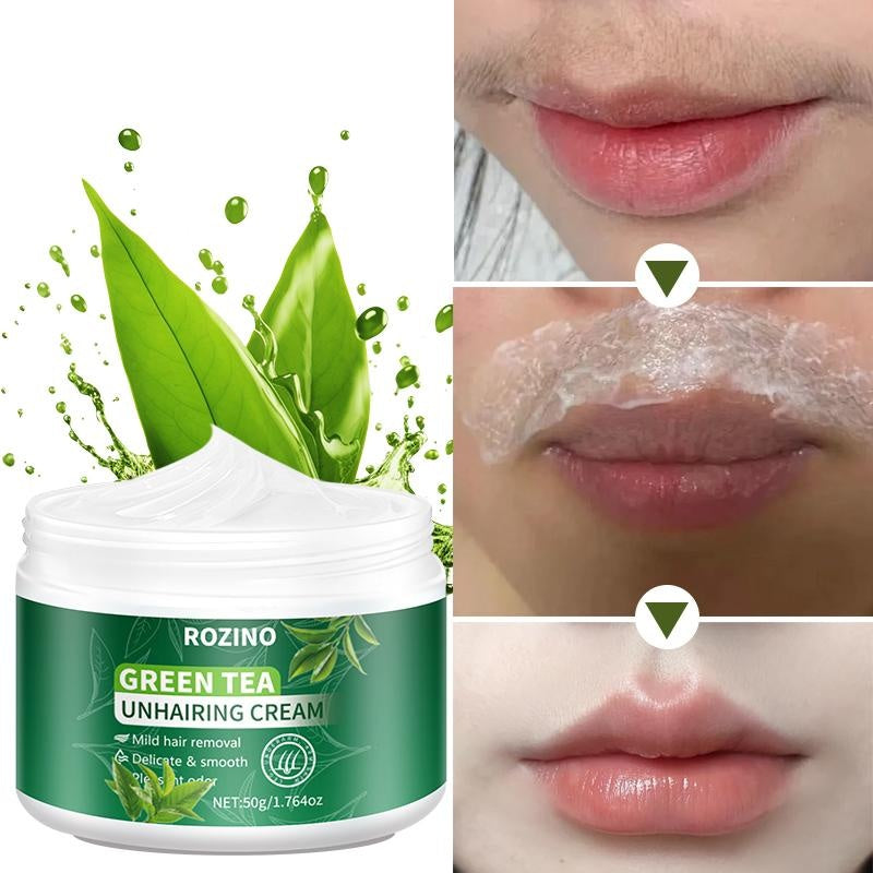 ROZINO Green Tea Hair Removal Cream - Painless for Body, Face & Bikini - 50g