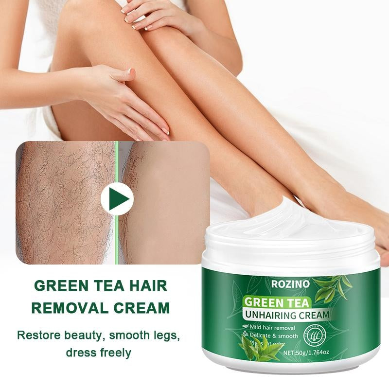 ROZINO Green Tea Hair Removal Cream - Painless for Body, Face & Bikini - 50g