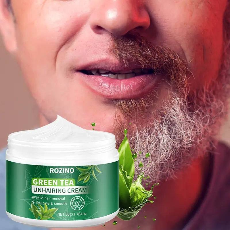 ROZINO Green Tea Hair Removal Cream - Painless for Body, Face & Bikini - 50g