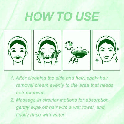 ROZINO Green Tea Unhairing Cream - Painless Gentle Hair Removal for Body Face Bikini Lines & Sensitive Skin - Removes Short Thick Hair - Natural Formula 50g