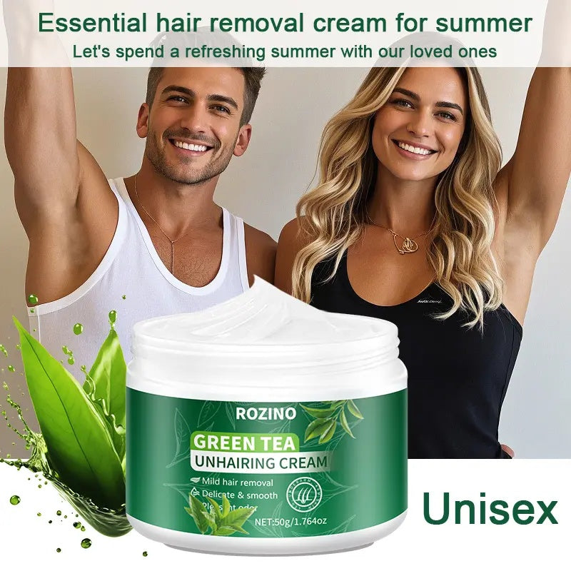 ROZINO Green Tea Hair Removal Cream - Painless for Body, Face & Bikini - 50g
