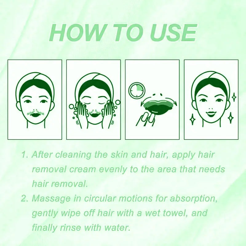 ROZINO Green Tea Hair Removal Cream - Painless for Body, Face & Bikini - 50g
